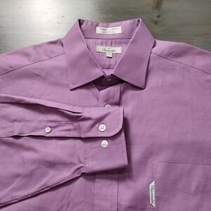 Faconnable Dress Shirt Mens 5/ 16.5R Purple Micro Check Cotton French Design EUC